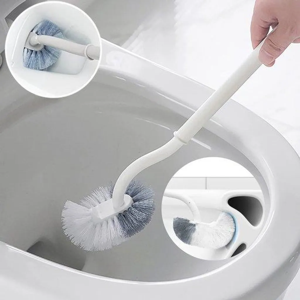 Set de nettoyage WC pour zones difficiles avec brosse courbée blanche
