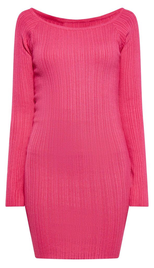 Damen Kleid Rosa mit Sabrina-Ausschnitt und langen Ärmeln, Größe M