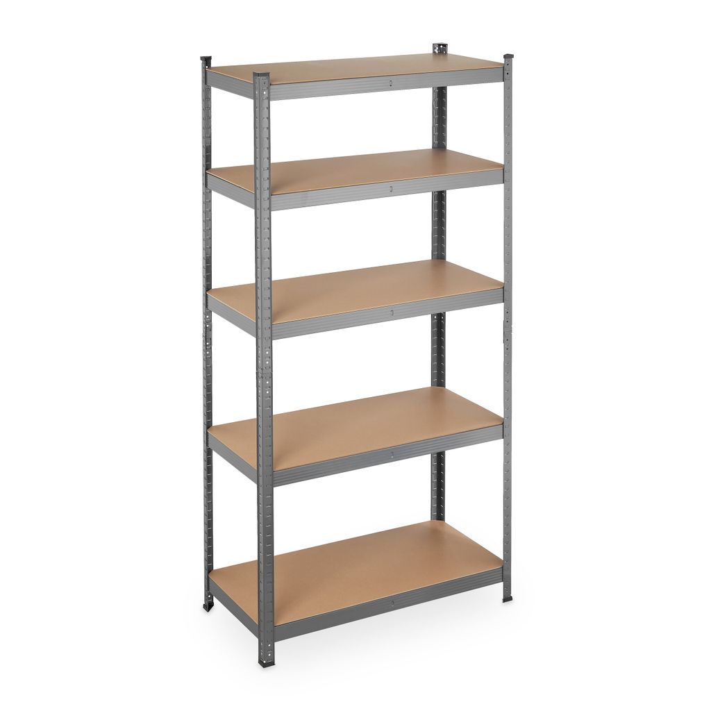 2 x Schwerlastregal, Traglast 875 kg, 5 Ebenen, zum Stecken, Keller, Garage, Stahl, HxBxT: 180 x 90 x 45 cm, grau
