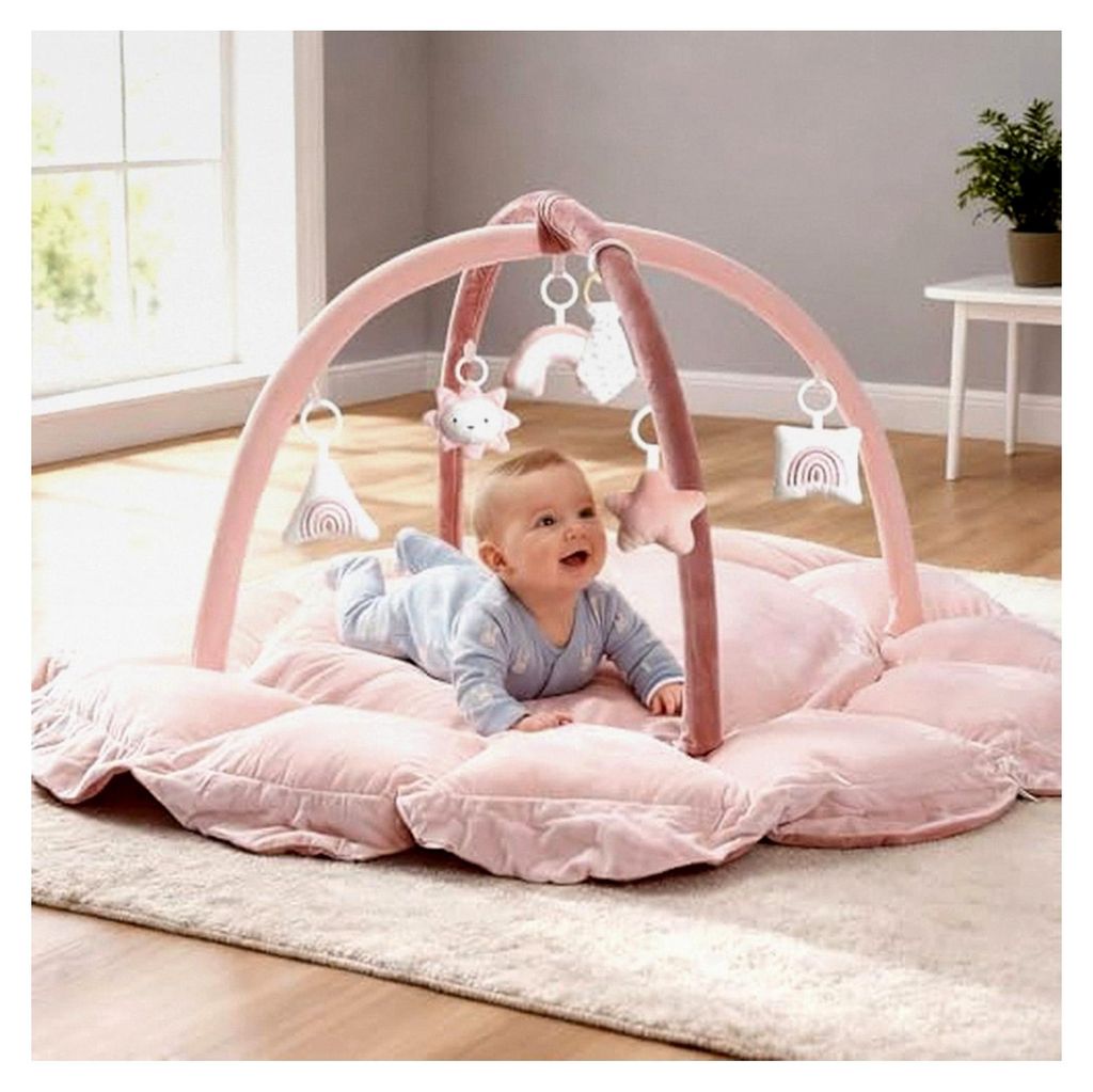 5-in-1 wandelbarer Baby-Spielbogen mit 6 Spielzeugen, Spieldecke zur Förderung der sensorischen Entwicklung, Babyspielmatte, Bällchenbad, Katzen-...