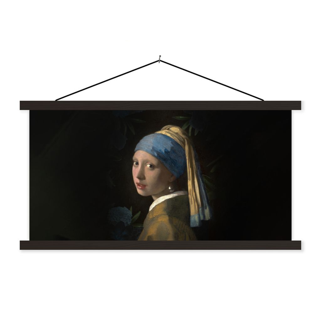 MuchoWow Textilposter Das Mädchen mit dem Perlenohrring - Vermeer - Blumen 90x45 cm mit schwarzem Rahmen - Klemmleisten