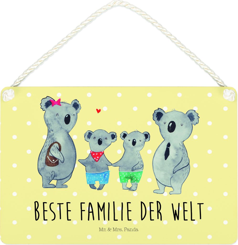 Mr. & Mrs. Panda Schild Koala Familie zwei DIN A4 - Gelb Pastell - Geschenk, Zusammen, Türschild, Holzschild, holzbild, Muttertag, Koalabär, wand...