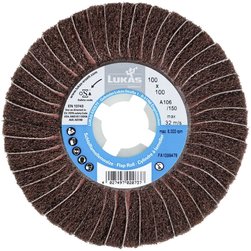 LUKAS Schleifwalze LWM universal 100x100 mm mit Bohrung 19 mm | Korund Korn 104/80
