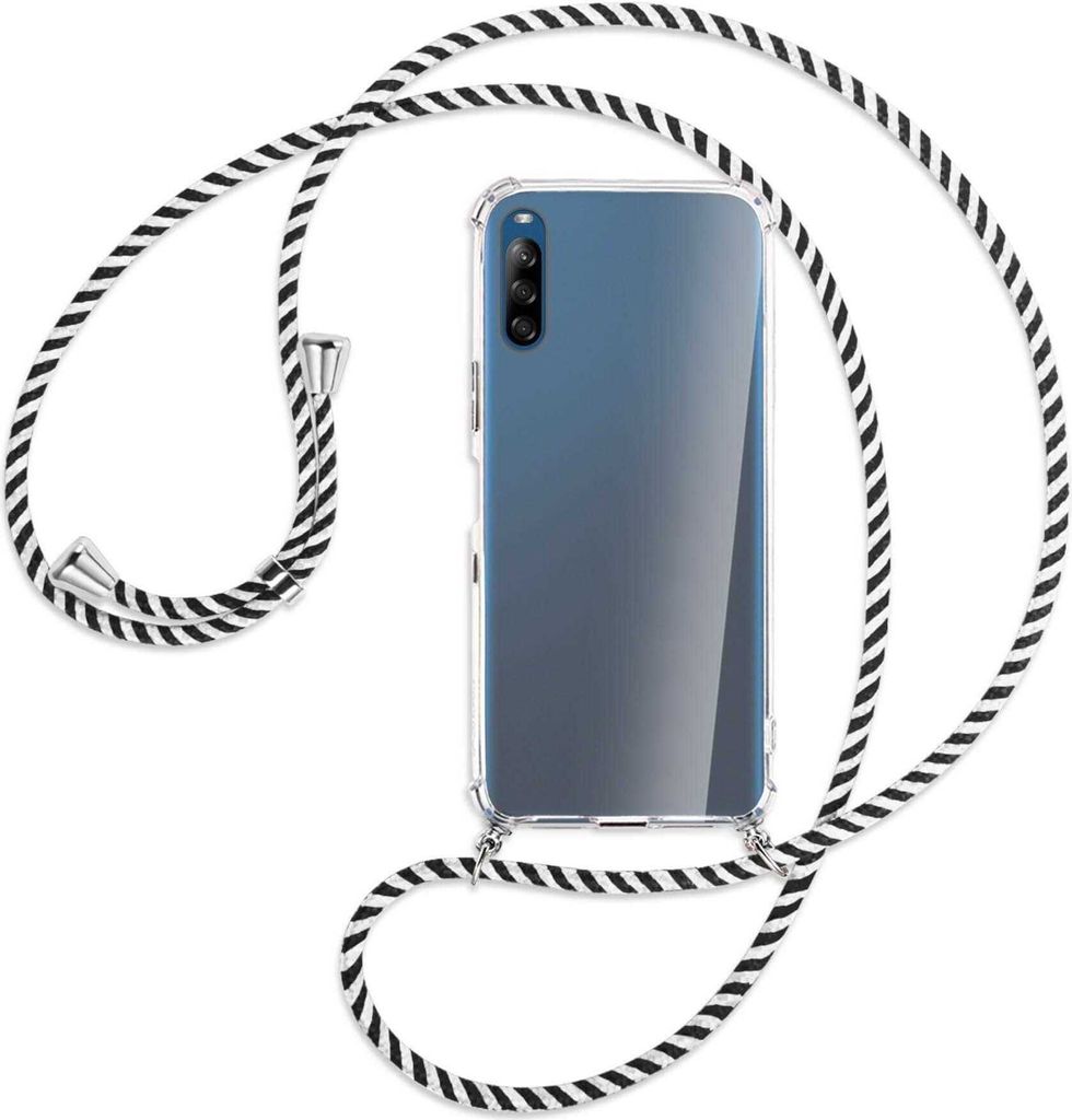 Handykette Backcover-Schutzhülle mit Band (Metall silberfarben) für Sony Xperia L4 - schwarz/weiß gestreift