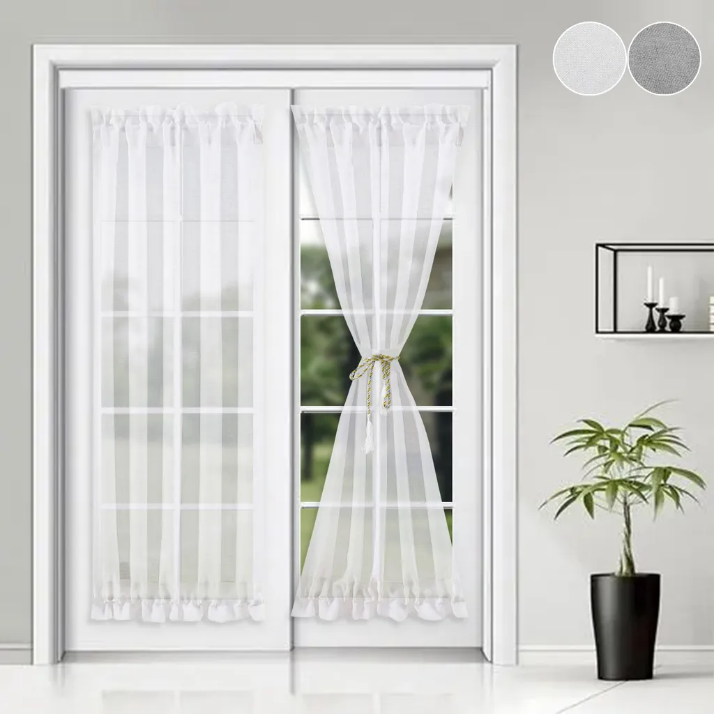 Rideau de porte blanc 137x102cm lot de 2 stop vis-à-vis voile léger