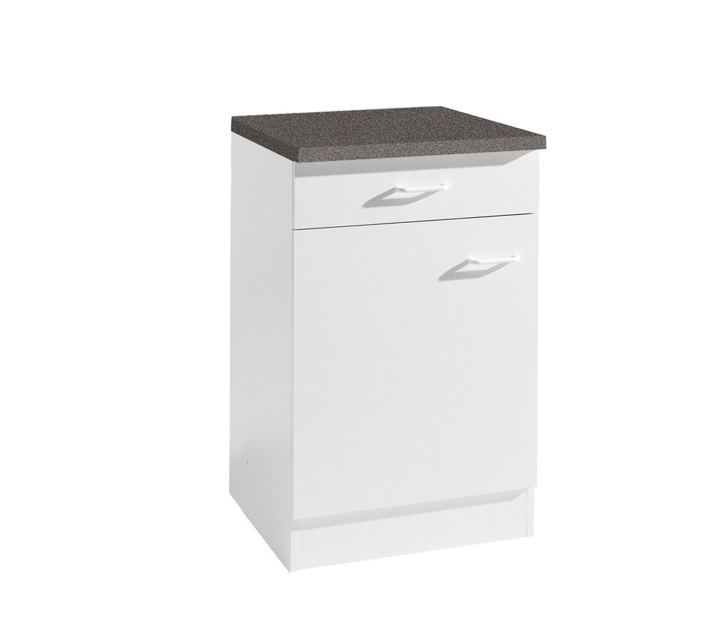 Küchen Unterschrank Start 60 cm breit 50 cm tief in weiß mit 1 Schublade und Arbeitsplatte