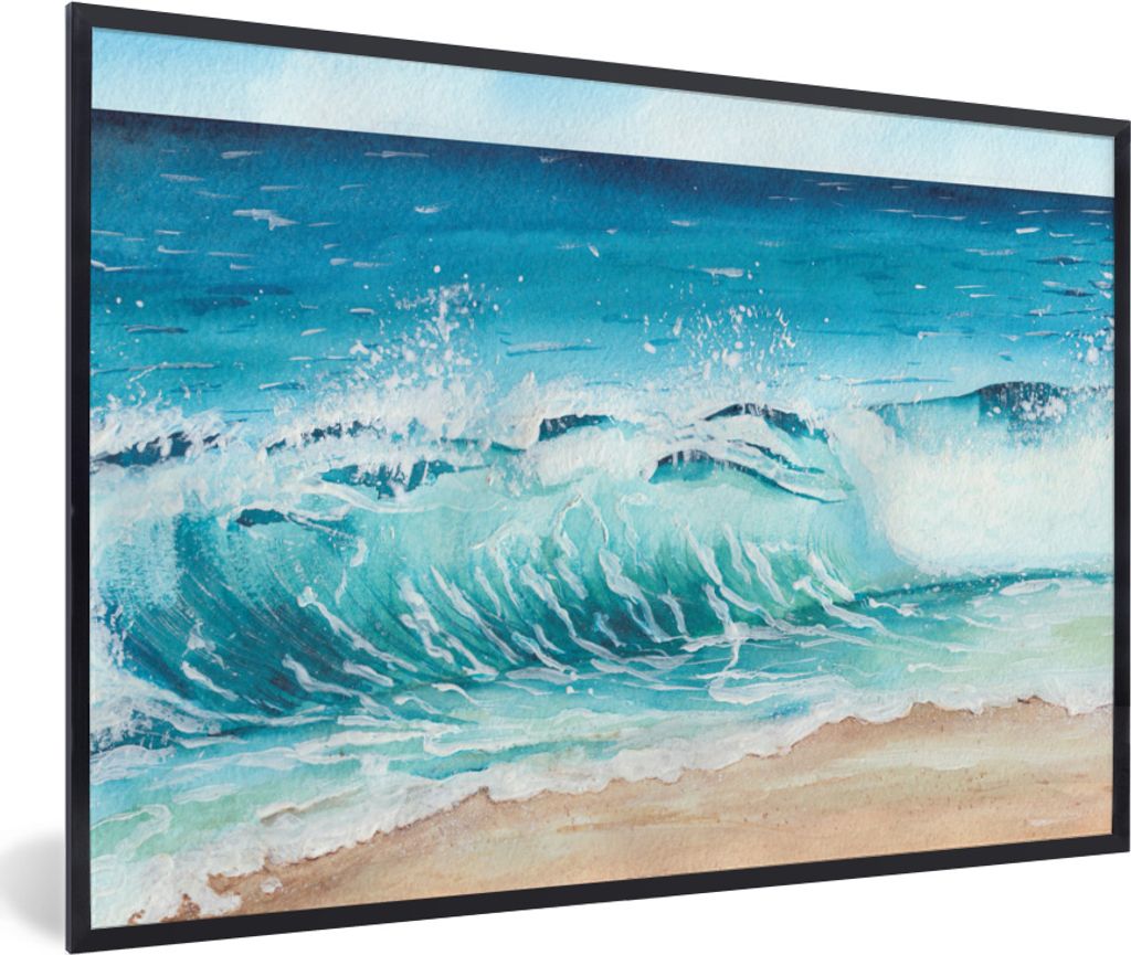 MuchoWow MuchoWow Gerahmtes Poster Golf - Strand - Aquarell 30x20 cm - Poster mit zchwarzem Bilderrahmen - Kunstdruck - Bild-Poster