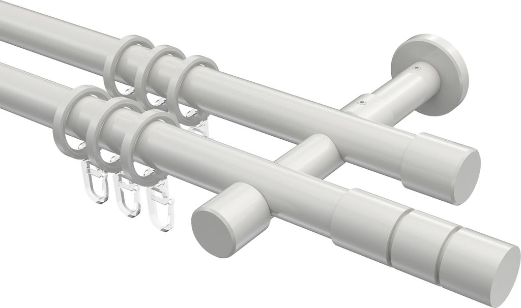 Interdeco Gardinenstange / Vorhangstange Weiß, Typ Prestige Elanto (Rillenzylinder), 20 mm Ø 2-läufig, 360 cm
