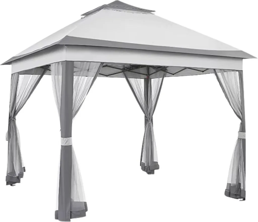 Tonnelle pliante 3,3x3,3m avec moustiquaires - Barnum de jardin gris
