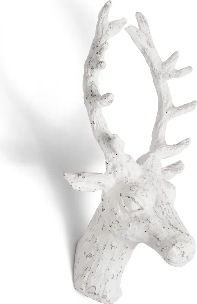 Decorazione Parete Cervo Bianco Legno Mango 30cm | Stile Nordico