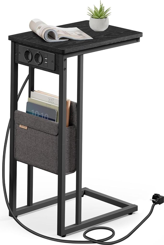 C-förmiger Beistelltisch - Beistelltisch - Akzenttisch - 2 Steckdosen - platzsparend - 30 x 40 x 62 cm - braun