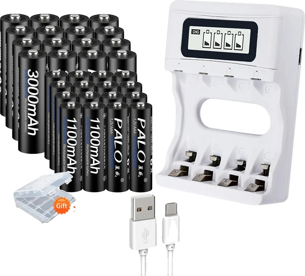 Solution Anti-Panne : Kit Chargeur USB et 16 Piles Rechargeables AA 3000mAh