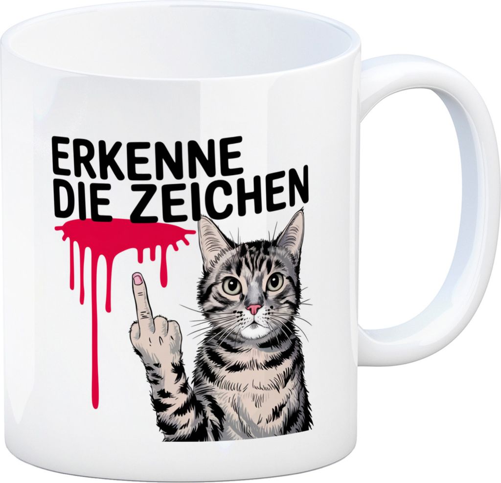 Katze mit Mittelfinger Erkenne die Zeichen Kaffeebecher