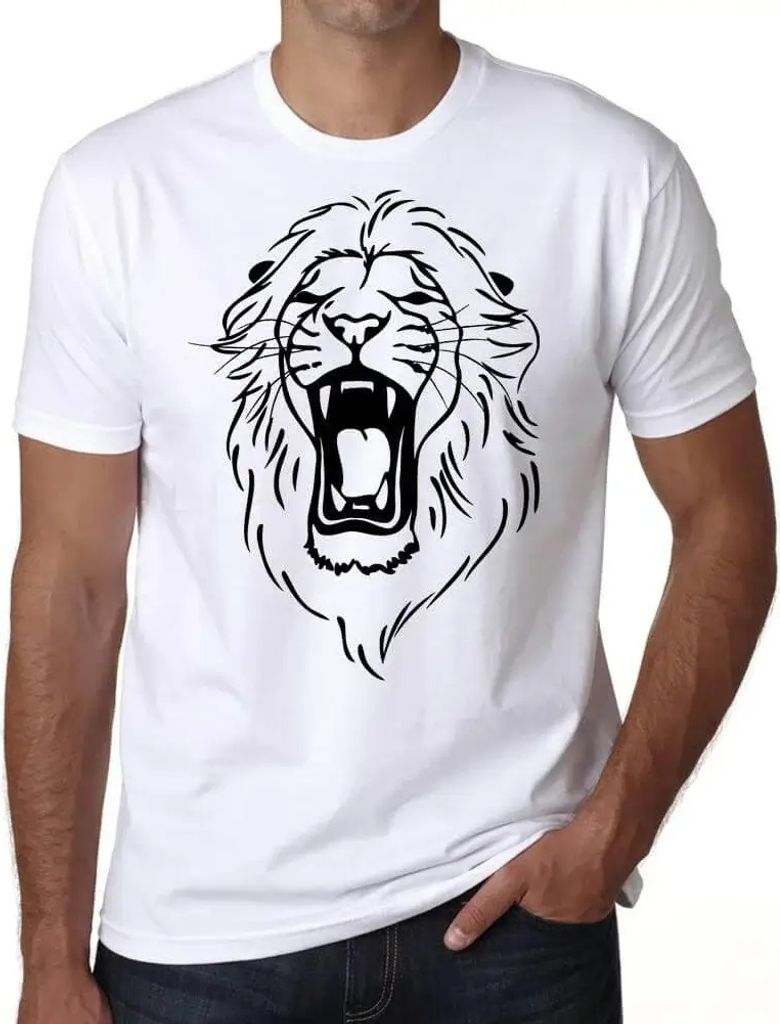 Herren Grafik T-Shirt Zorniger Löwenkopf Tattoo – Angry Lion Head Tattoo – Öko-Verantwortlich Vintage Jahrgang Kurzarm Lustige Druck Geburtstag
