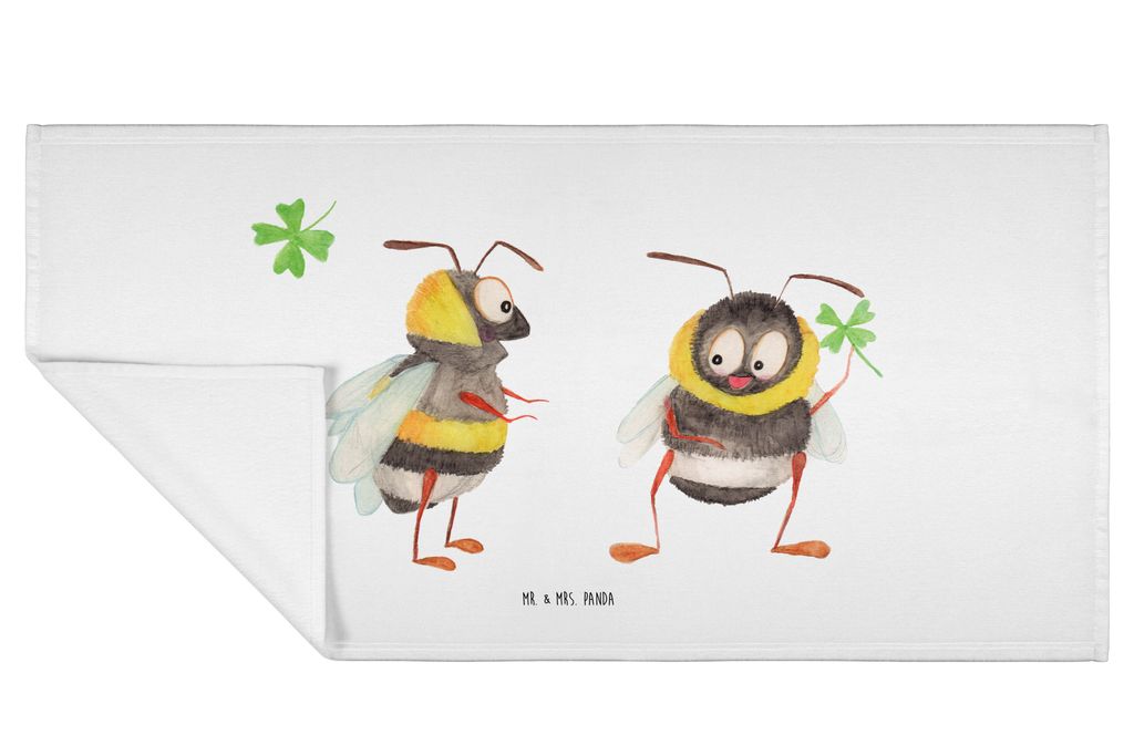 Mr. & Mrs. Panda handtuch baumwolle Hummeln Kleeblatt - Weiß - Geschenk, kleines, 50x100, Spruch Fröhlich, glücklich sein, frottee, Hummel, Posi...