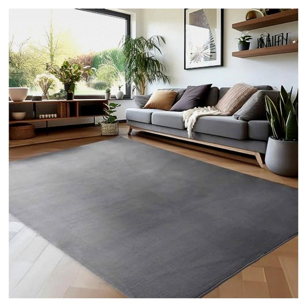 Waschbarer Anti-Rutsch Teppich 140 x 200 cm Grau - Flauschiger Kurzflor Teppich für Wohnzimmer, Schlafzimmer, Küche, Flur, Esszimmer und Kinderzi...