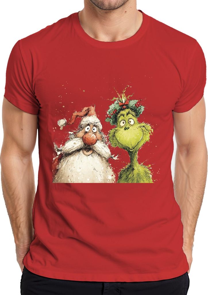 Grinch Weihnachtsmann lustig Weihnachten Geschenk grün Kranz Herren T-Shirt, Rot, XXL