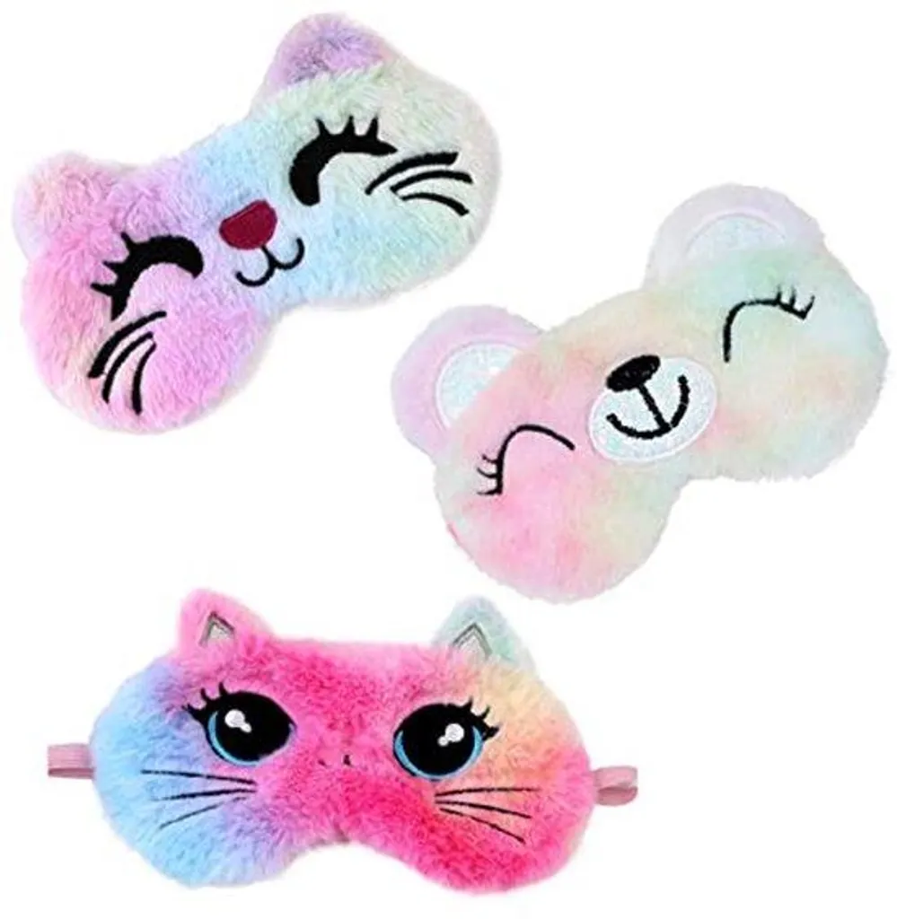 Lot de masques de sommeil chat et ours en peluche colorée pour filles
