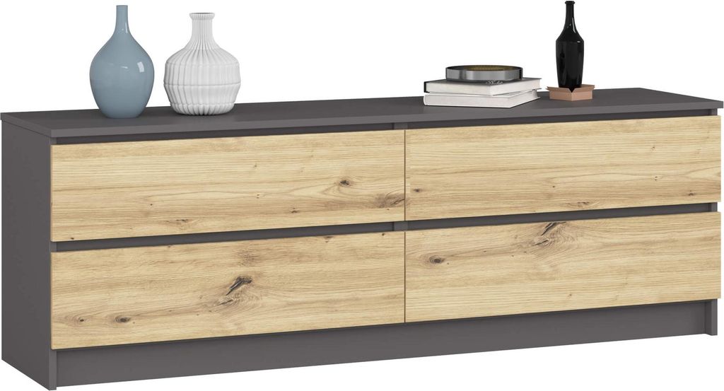 Stilvolle Kommode K160 mit 4 Schubladen in Grafitgrau und DÅB ARTISAN Finish