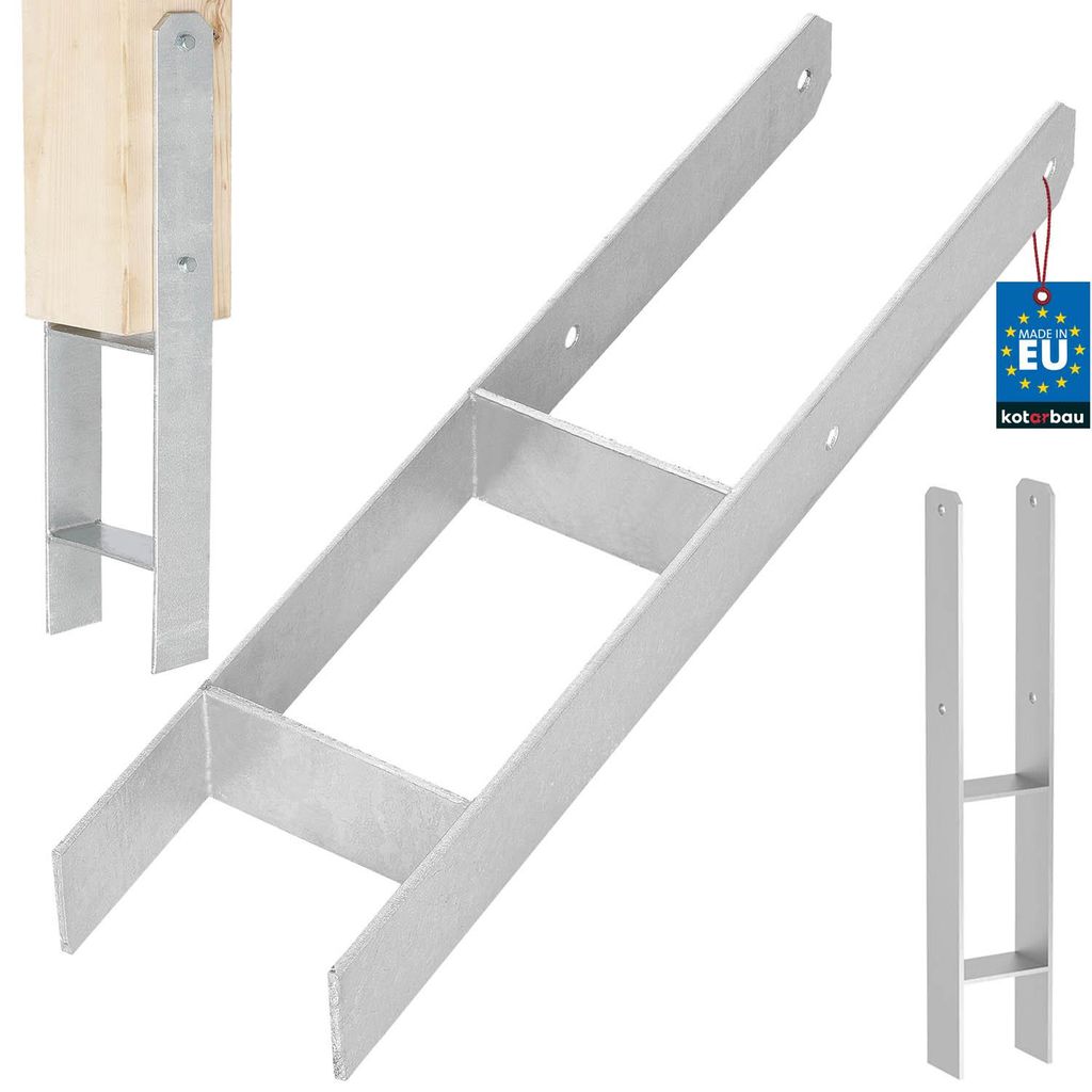 KOTARBAU H-Pfostenträger zum Einbetonieren 120 mm / 600 mm H-Anker aus galvanisch verzinkter Stahl Silber Pfostenanker Balkenschuhe Stützenfuß...
