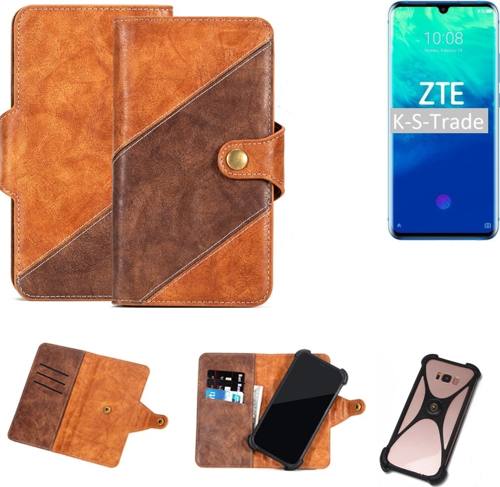 K-S-Trade Handyhülle Schutzhülle Bookstyle Case Wallet-Case kompatibel mit ZTE Axon 10 Pro Cover Klapphülle Kantenschutz Smartphone dunkelbraun