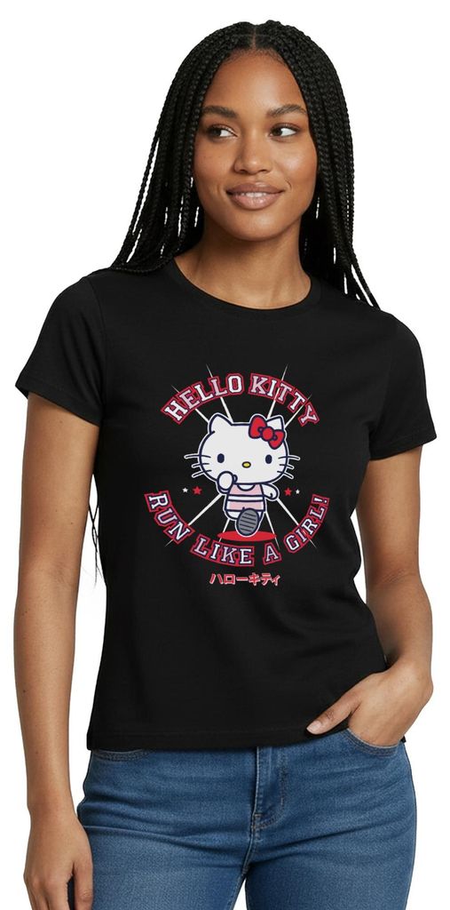 Spreadshirt Hello Kitty Run Like A Girl Sport Frauen T-Shirt, M, Schwarz