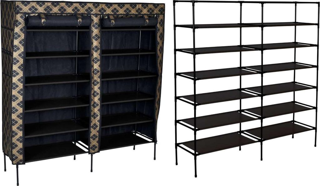 Textilschuhschrank Gabi mit Karomuster - 12 Böden