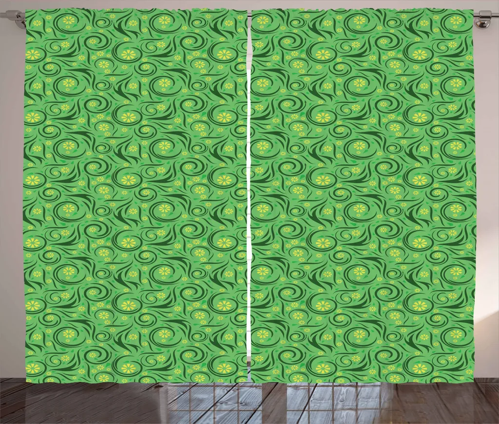 ABAKUHAUS Tenda rustica, motivi floreali sinuosi, tenda universale per soggiorno con passanti e ganci, 280 x 245 cm, verde trifoglio