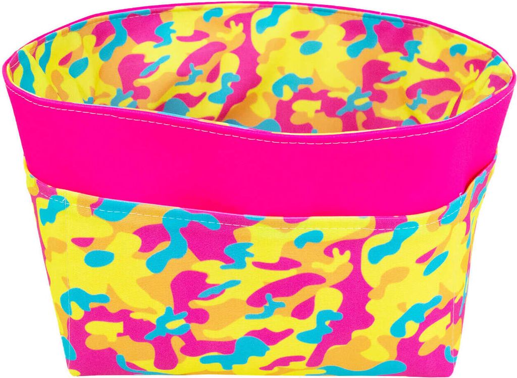 PSYWORK Schwarzlicht Utensilo Stoffkorb Neon "Happy Camouflage", Gr. L