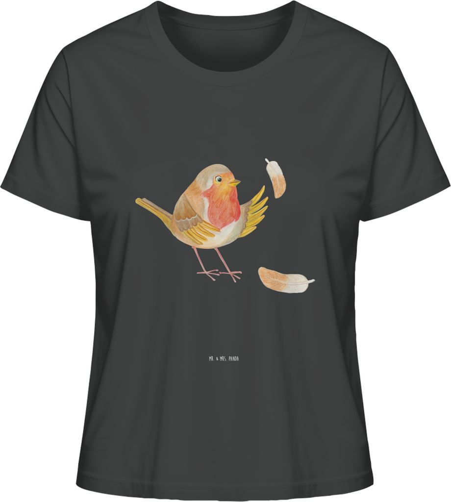 Mr. & Mrs. Panda Damen Kurzarmshirt Rotkehlchen Federn Größe XL - Anthrazit - Geschenk, Motivation Sprüche, Spruch Mut, Oberteil, Lustige, Vogel...