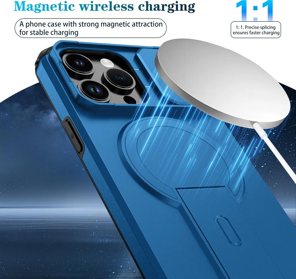 Custodia Magnetica Trasparente Per IPhone 14 Pro Max Con Bordo Blu - Compatibile MagSafe, Protezione Fotocamera, Antigiallo E Supporto Invisibile - 2