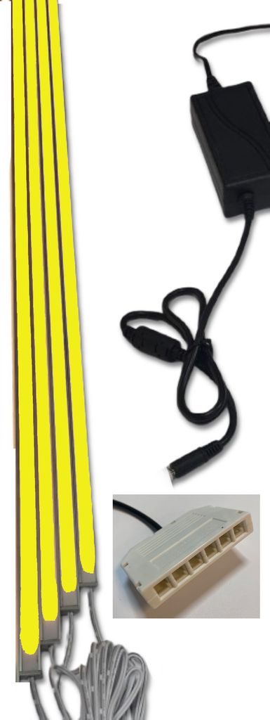 4581 LED Leuchte 4x150cm schwarze Kunststoff Schiene Netzteil Gelb