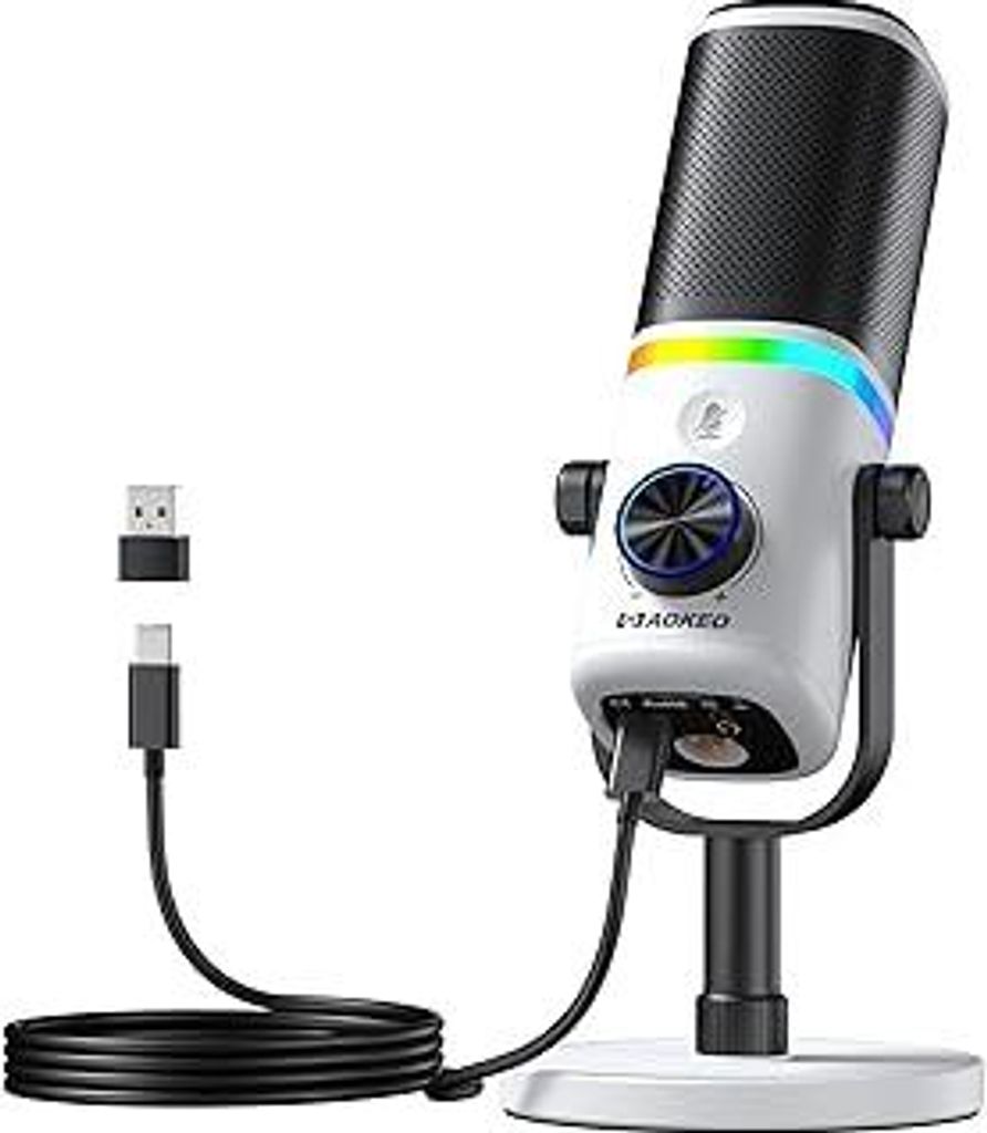 aokeo Mikrofon PC,AK-10 USB/XLR Dynamisches Gaming Mikrofon für Podcast,Streaming mit RGB-Beleuchtung,Lautstärkeregler,Stummschalttaste und Rausc...