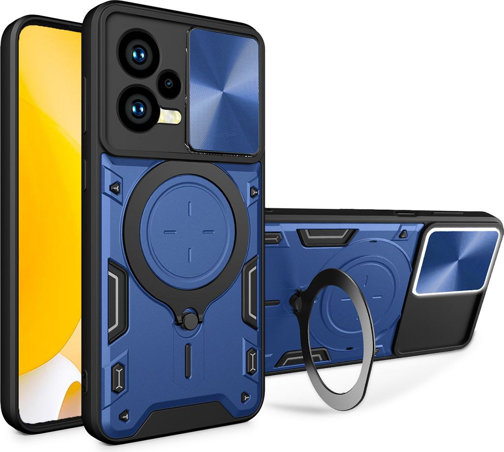 Handyhülle für Xiaomi Redmi Note 12 5G /Poco X5 Dual-Layer Stoßfest Rüstung Hülle mit Dia Kameraschutz und Kreisförmig Ring Ständer Blau