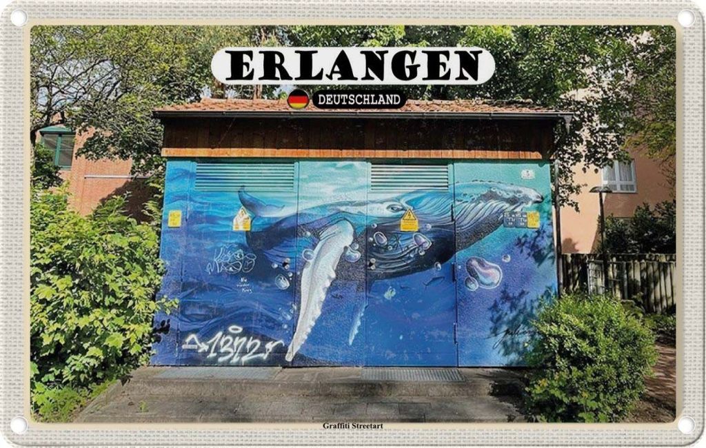 vianmo Blechschild 20x30 cm Erlagen Graffiti Streetart Bildmotiv Reisemotiv Abenteuer Reisen Urlaub
