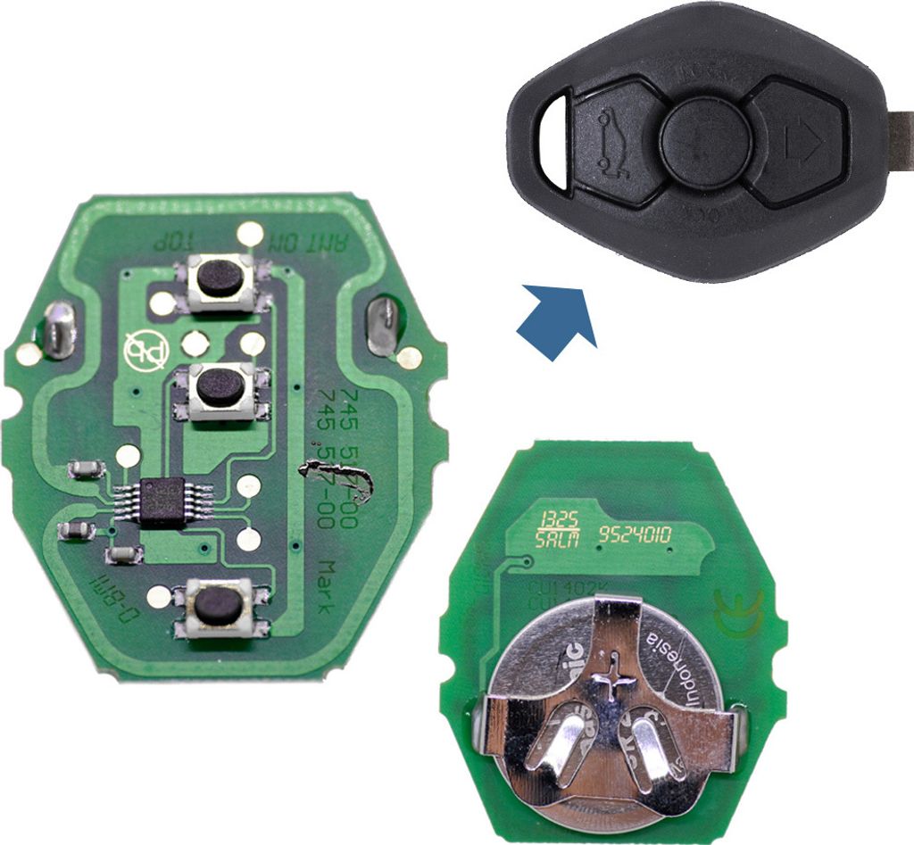 Auto Schlüssel Funk Platine 1x 434 MHz Sender Sendeeinheit + 1x Batterie kompatibel mit BMW
