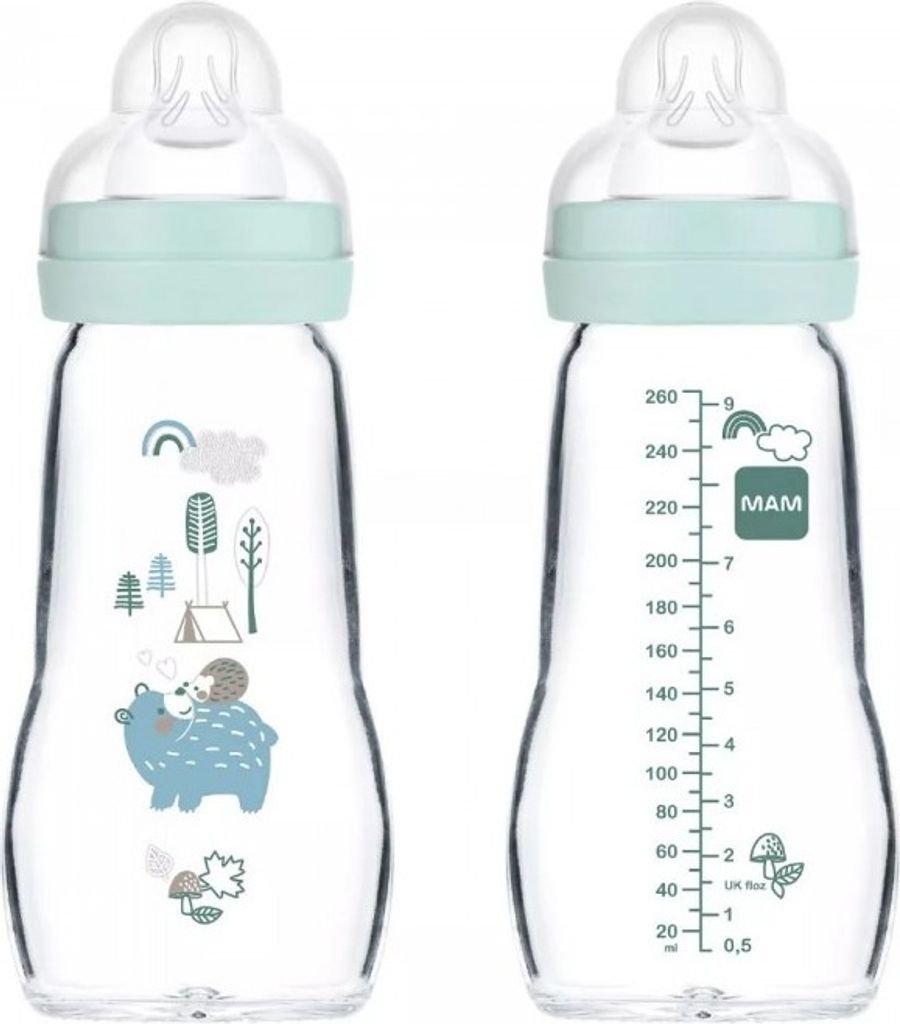 Mam Feel Good Glass Bottle Blue 2m 260ml Produktbild 