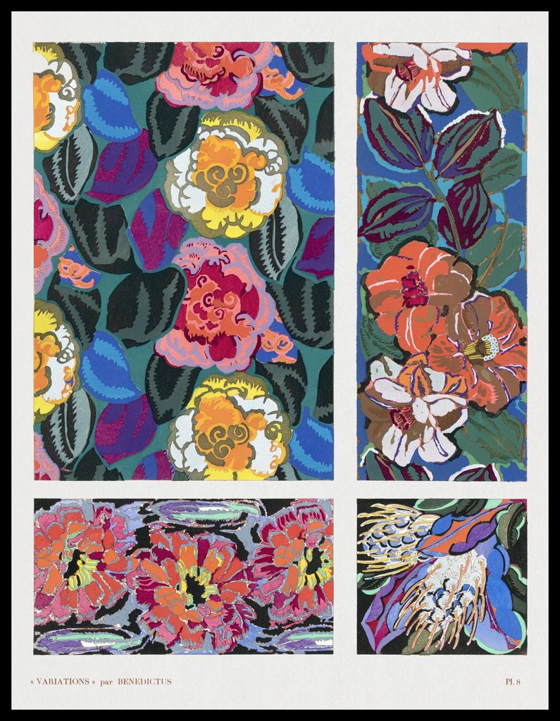 Plakat 50x65cm Blumen Art Deco v.8, Bénédictus Vintage für das Wohnzimmer