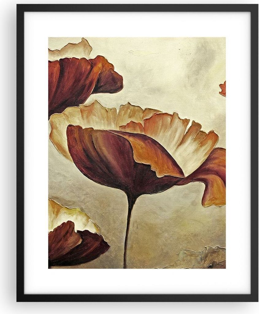Gerahmtes Poster - Schwarzer Rahmen - Mohn Blume Wiese - 40x50 cm - Wand Bild - Wanddeko - Wandbilder - Kunstposter - Wandposter - Bilderrahmen - B...