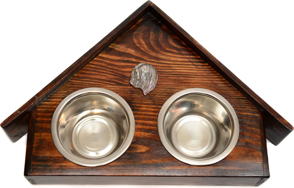 Lhasa Apso, Lhasaterrier, Löwenhund - Holzständer mit Schalen für Hunde, dekorative Hundeschalen, Geschenk zur Adoption eines Hundes von der Mar...