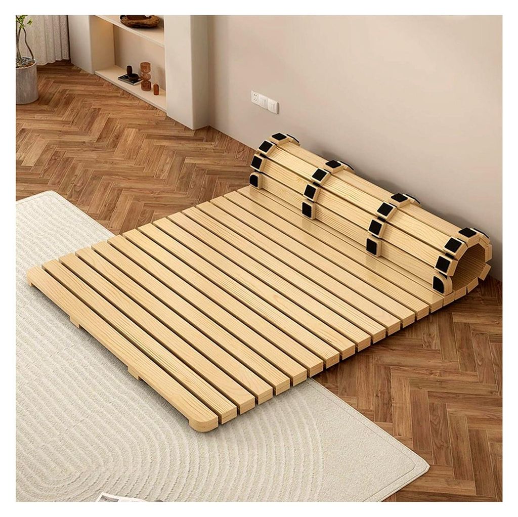 Japanisches Futon-Bettgestell mit Holzlatten für Bodenmatratze, Gästebettwäsche, 190,5 cm L x 149,9 cm B, platzsparende und stilvolle Lösung f...