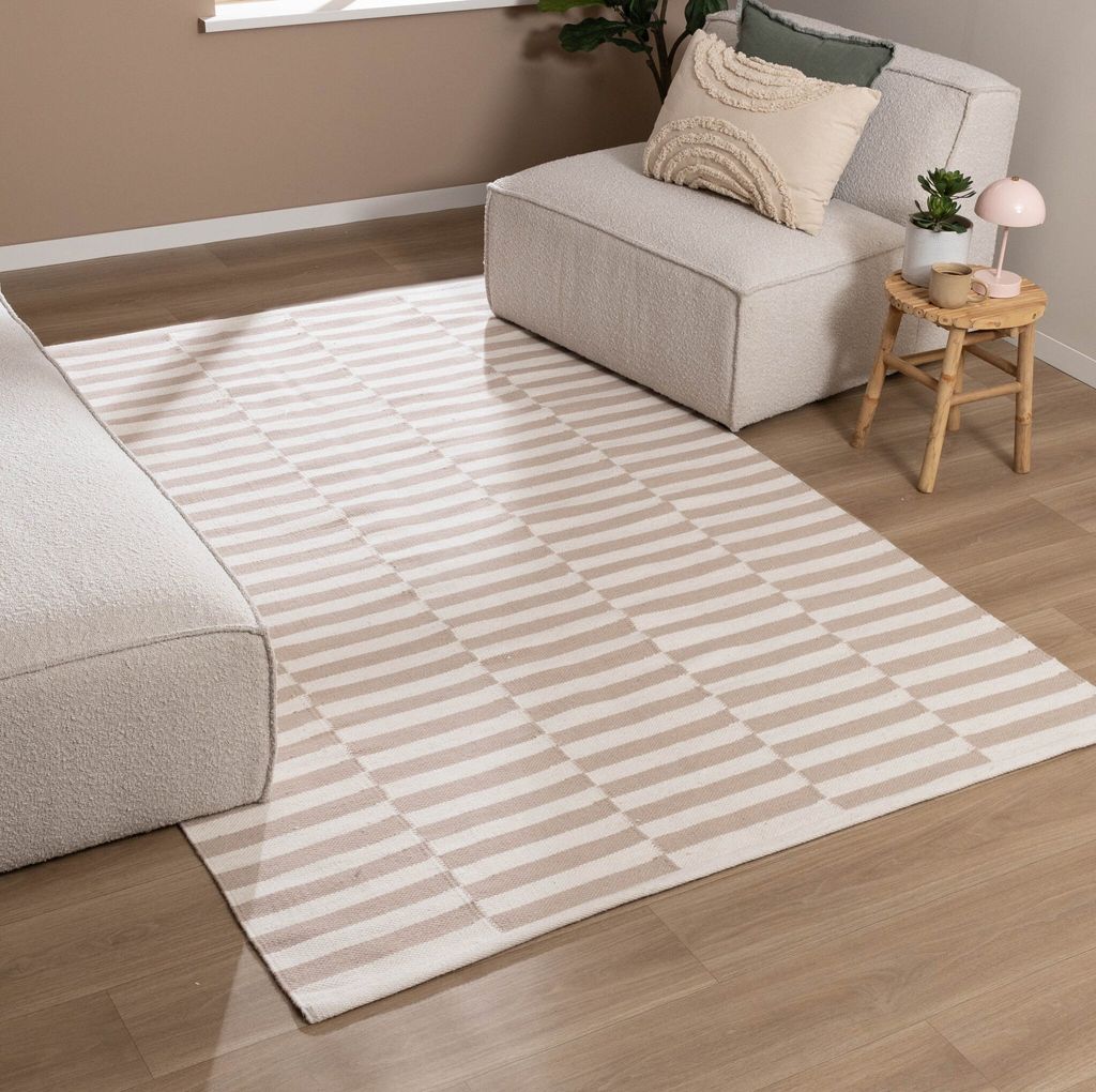 Baumwollteppich - Dazzle Blocks Beige Weiß - 230x330 cm - Wohnzimmer, Esszimmer, Kinderzimmer, Schlafzimmer - FRAAI | Home & Living - Modern, Skan...