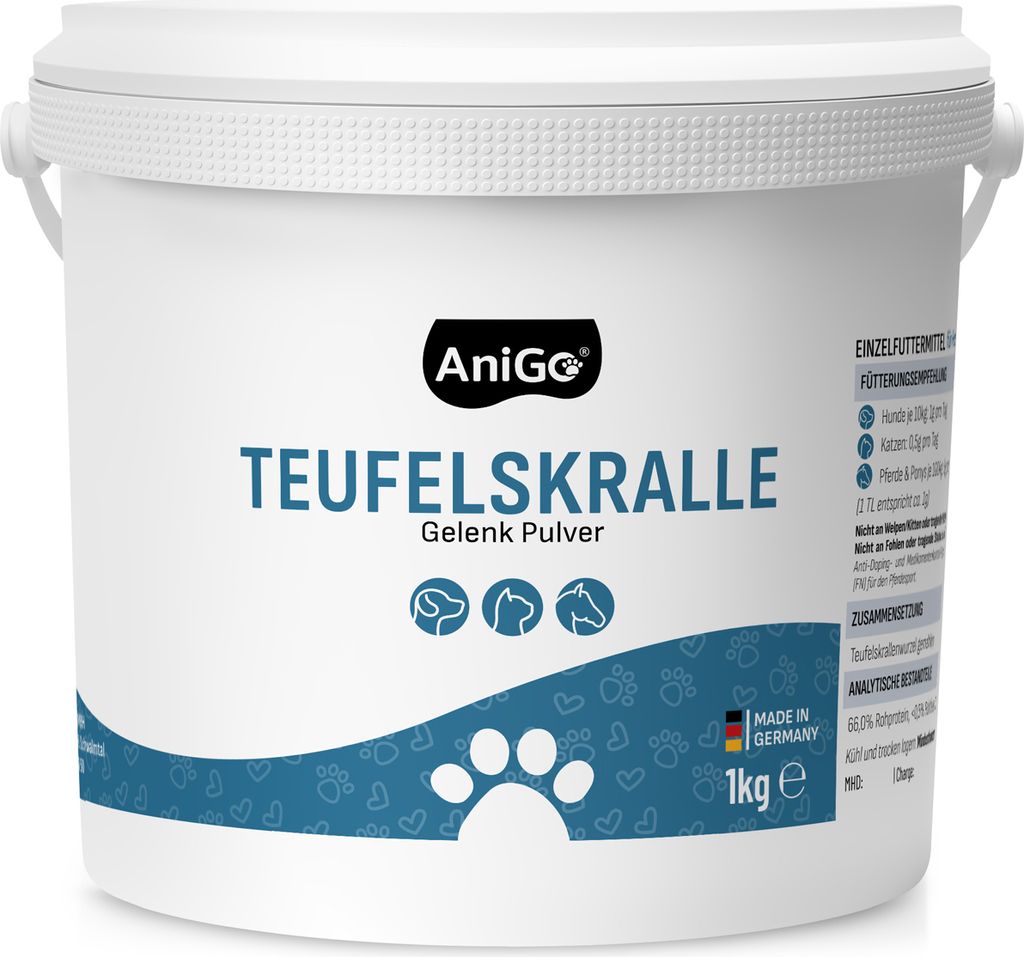 AniGo Teufelskralle für Hunde, Katzen & Pferde 1kg - Teufelskrallenpulver, Teufelskrallenwurzel, Gelenkpulver, zur Unterstützung agiler Gelenke u...