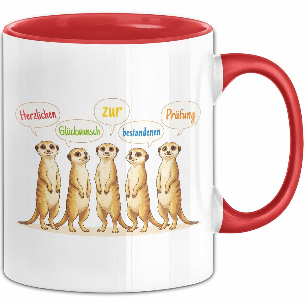 Schüler Abschluss Tasse Geschenk Lustige Geschenkidee Spruch Herzlichen Glückwunsch Zur Bestandenen Prüfung (Rot)