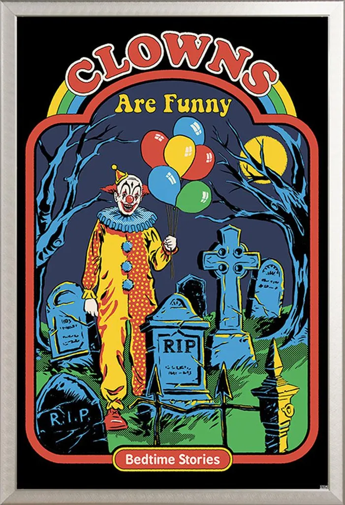 Poster Clowns are Funny de Steven Rhodes sous Cadre Argent Interchange