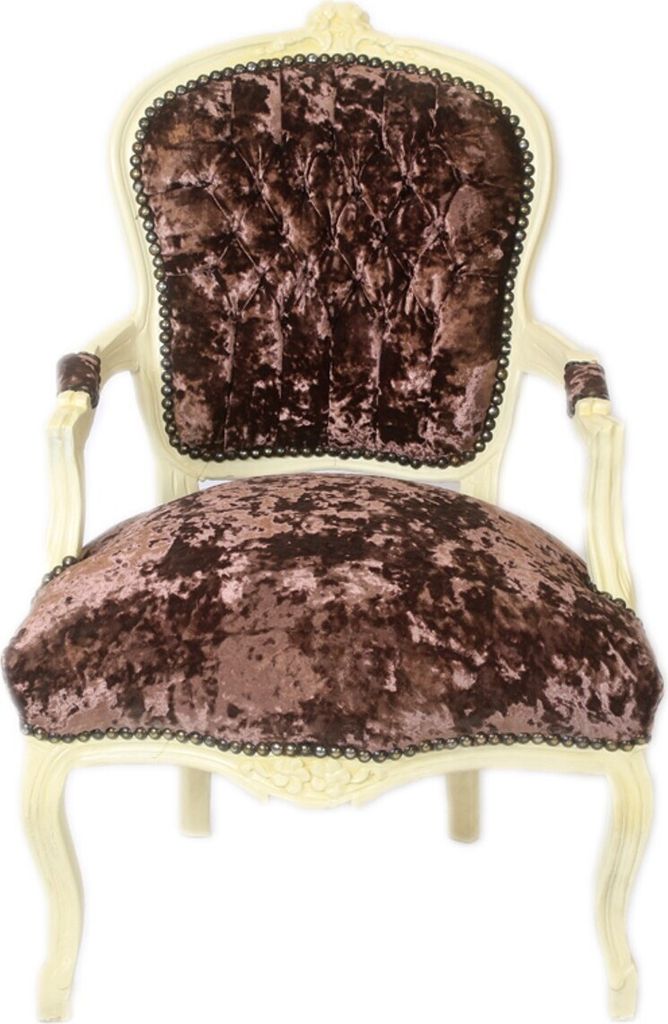 Casa Padrino Barock Salon Stuhl Braun Velour Stoff / Creme - Antik Design Möbel