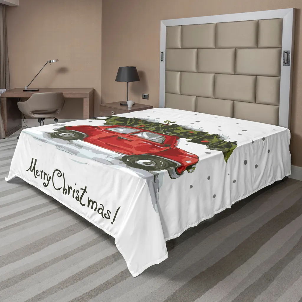 Drap Plat de Noël Décoratif Illustration Vintage Rouge et Vert 266cm