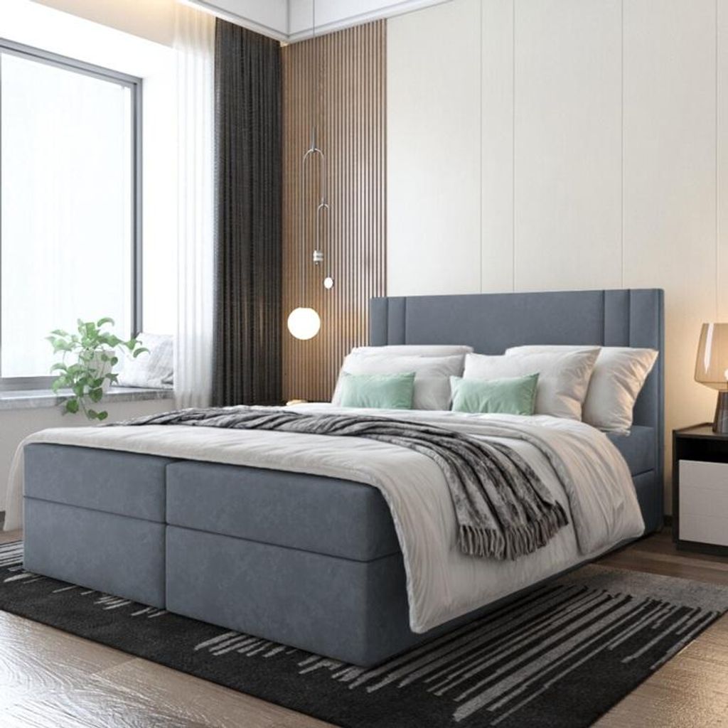 Bett, Boxspringbett RALI mit Bonell-Matratze und OHNE Topper, 2 Bettkästen, Doppelbett, Stauraum 160x200 cm (Dunkelgrau - Itaka 14)