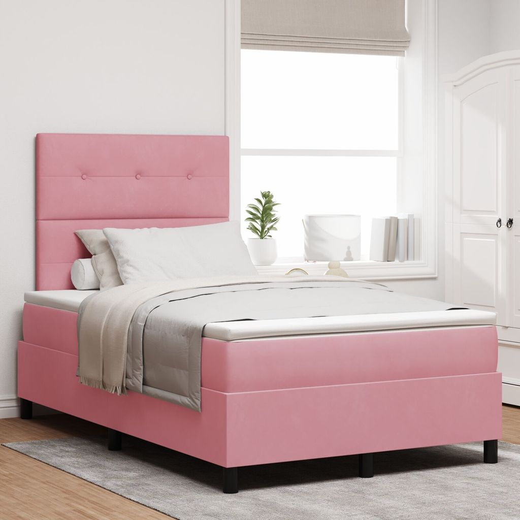Boxspringbett mit Matratze Rosa 120x200 cm Samt, Klassische Betten DesignMöbel Neu