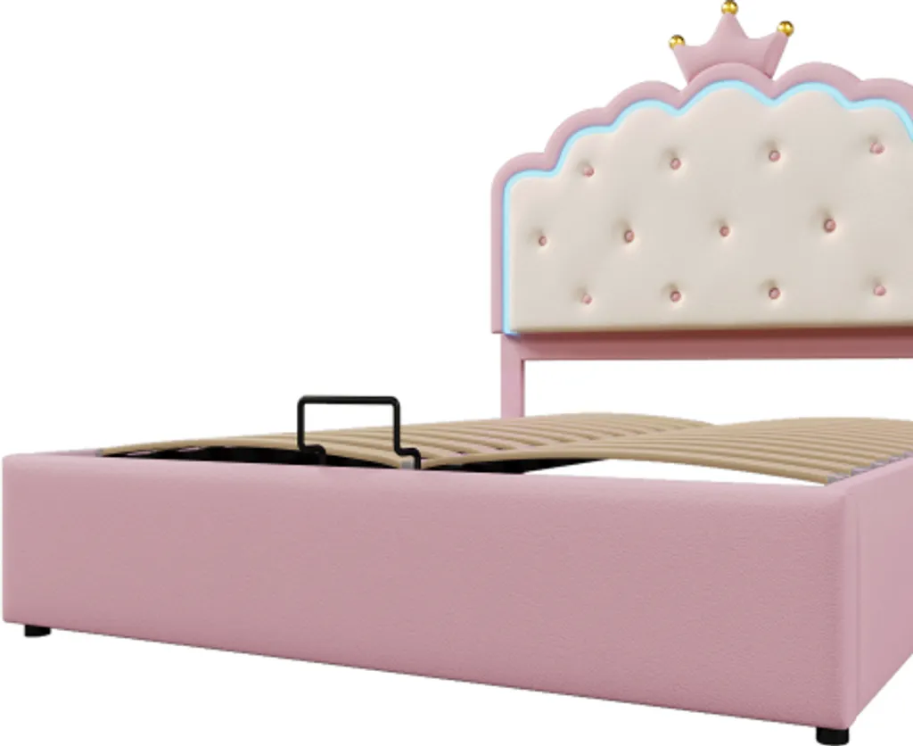 Optimisez votre espace avec ce lit coffre rose 140x200 et LED intégrées - 8